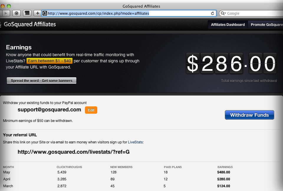 GoSquared Affiliates Dashboard Screenshot