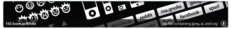 165 Vector Icons in White. Click to download the zip.