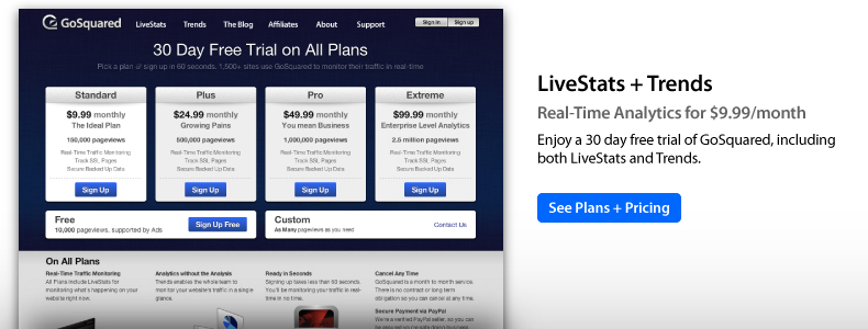 GoSquared - real-time web analytics for just $9.99 per month. All new plans and pricing