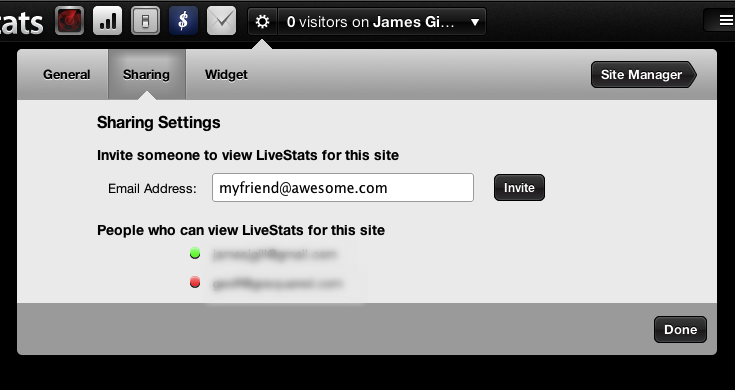 Screenshot of the Sharing pane in GoSquared Preferences