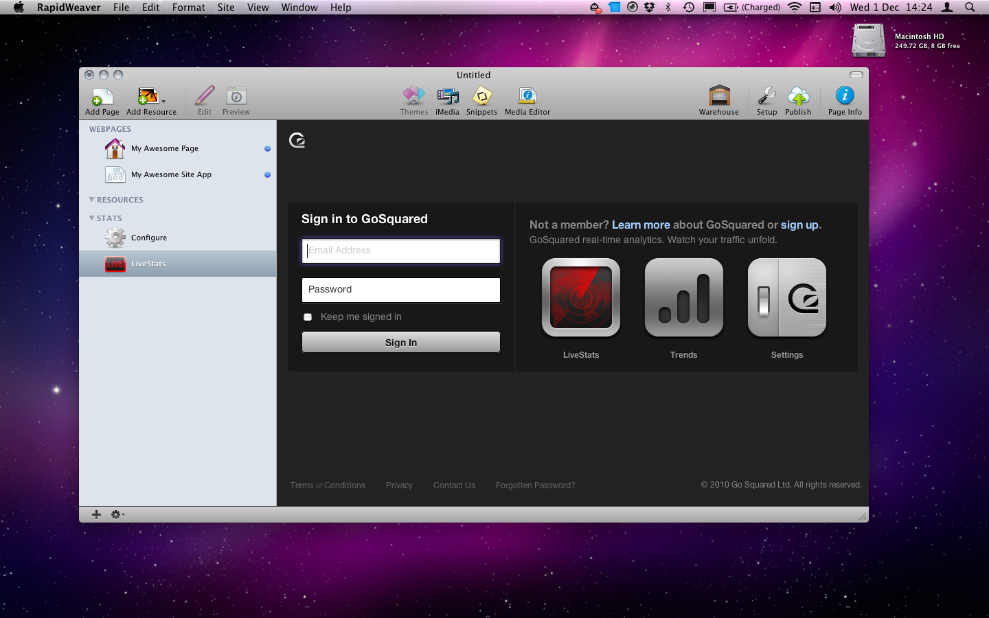 RapidWeaver GoSquared SIgn In