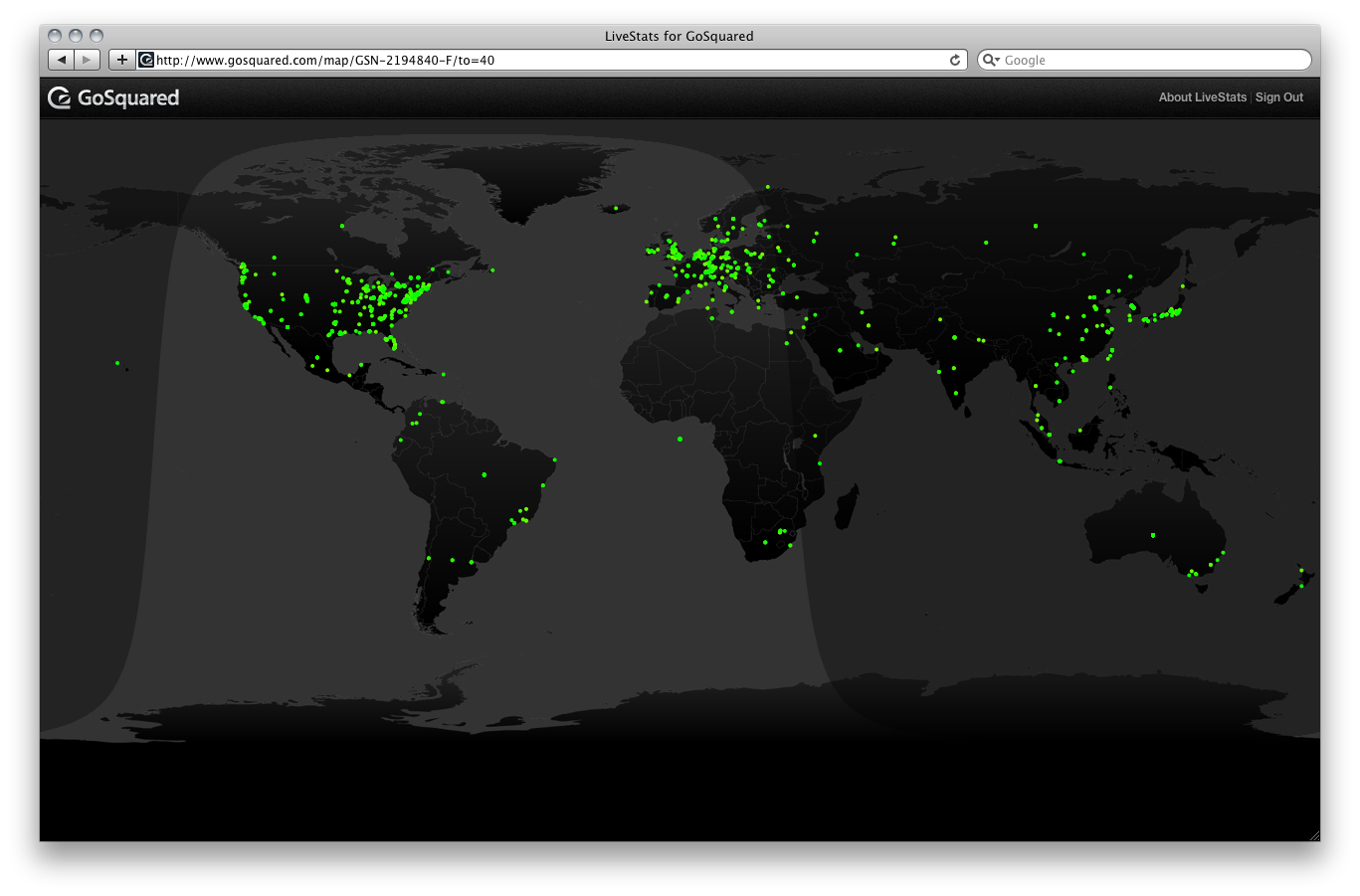 Screenshot of GoSquared Map View (beta)