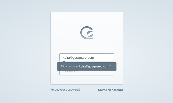 GoSquared real-time analytics - sign in form checks for common email address mistakes