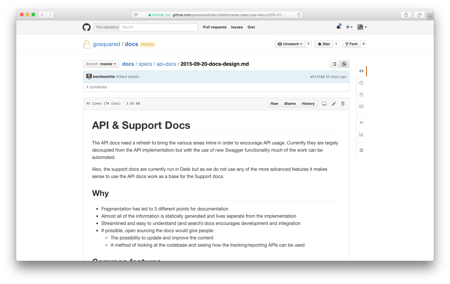 Screenshot of GitHub in use at GoSquared