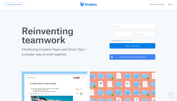 Dropbox CTA example