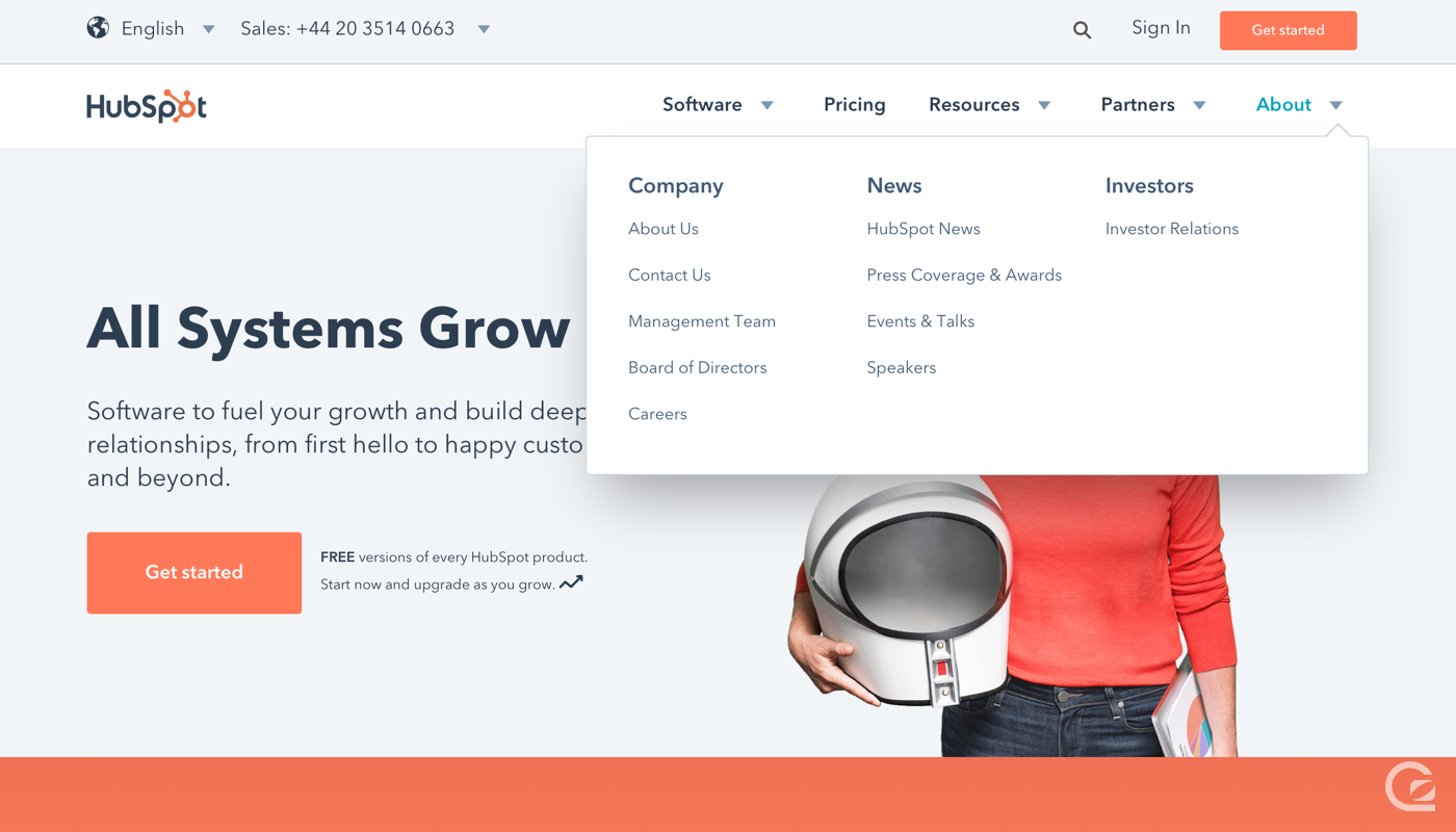 Hubspot website navigation