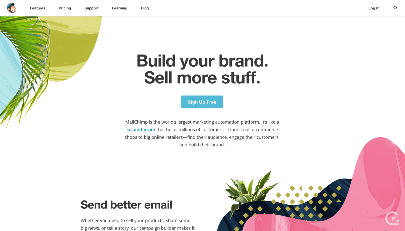 MailChimp website navigation