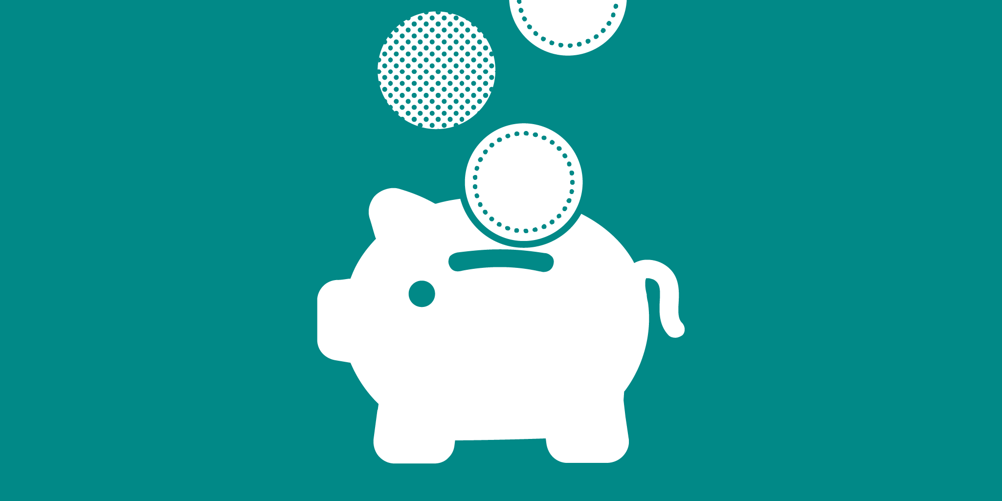 a white piggy bank with coins going into it on a green background