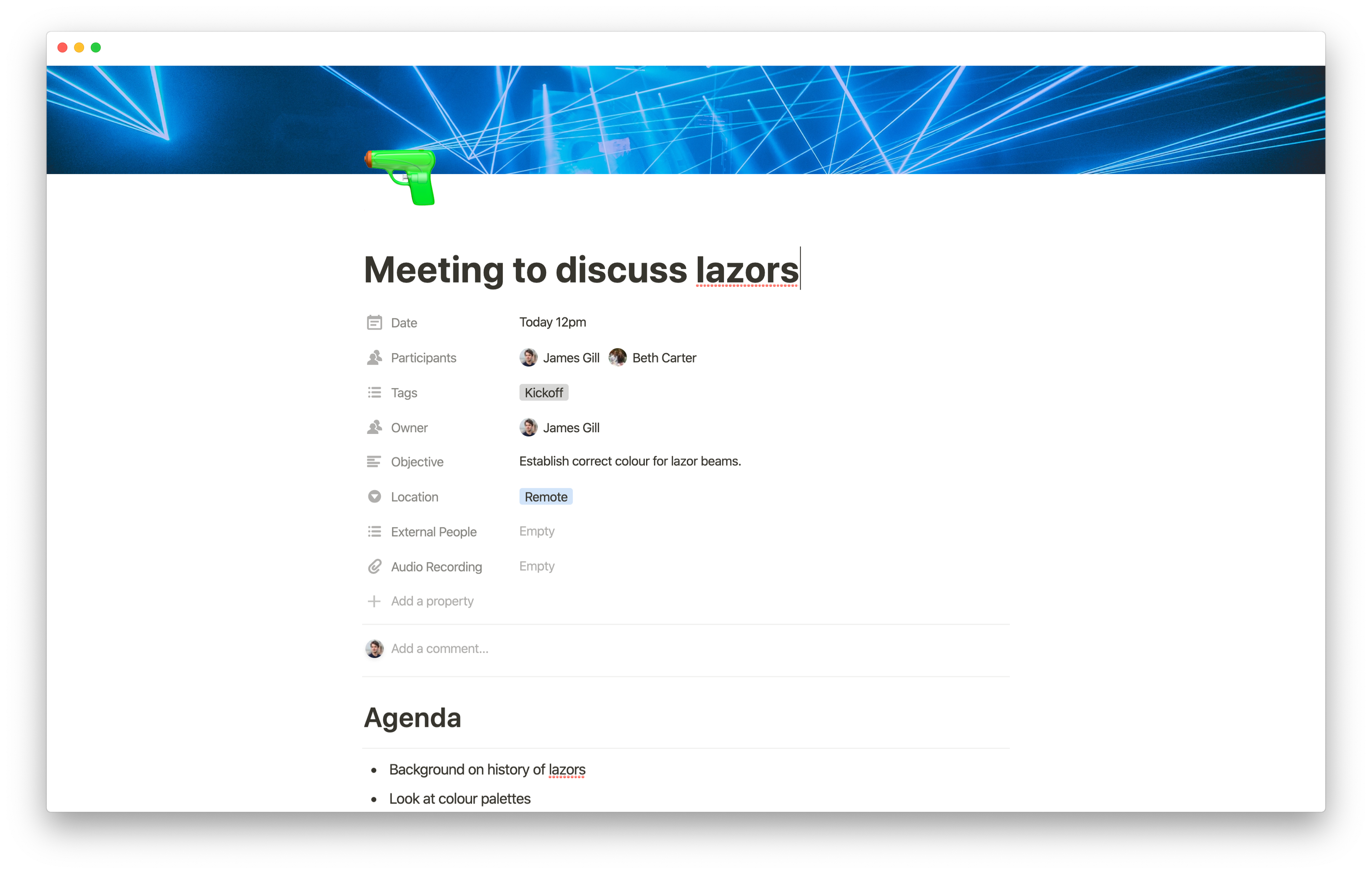 Meeting doc in Notion for GoSquared